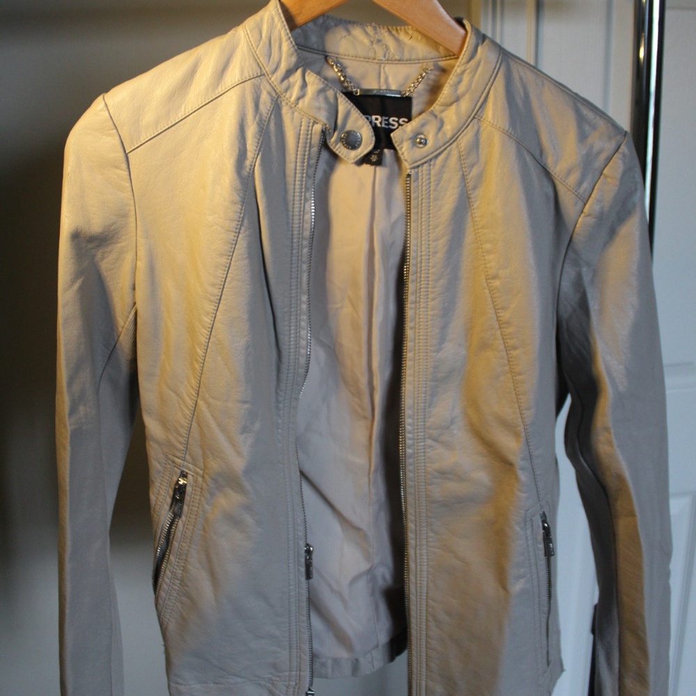 EXPRESS Cream Vegan Leather Jacket